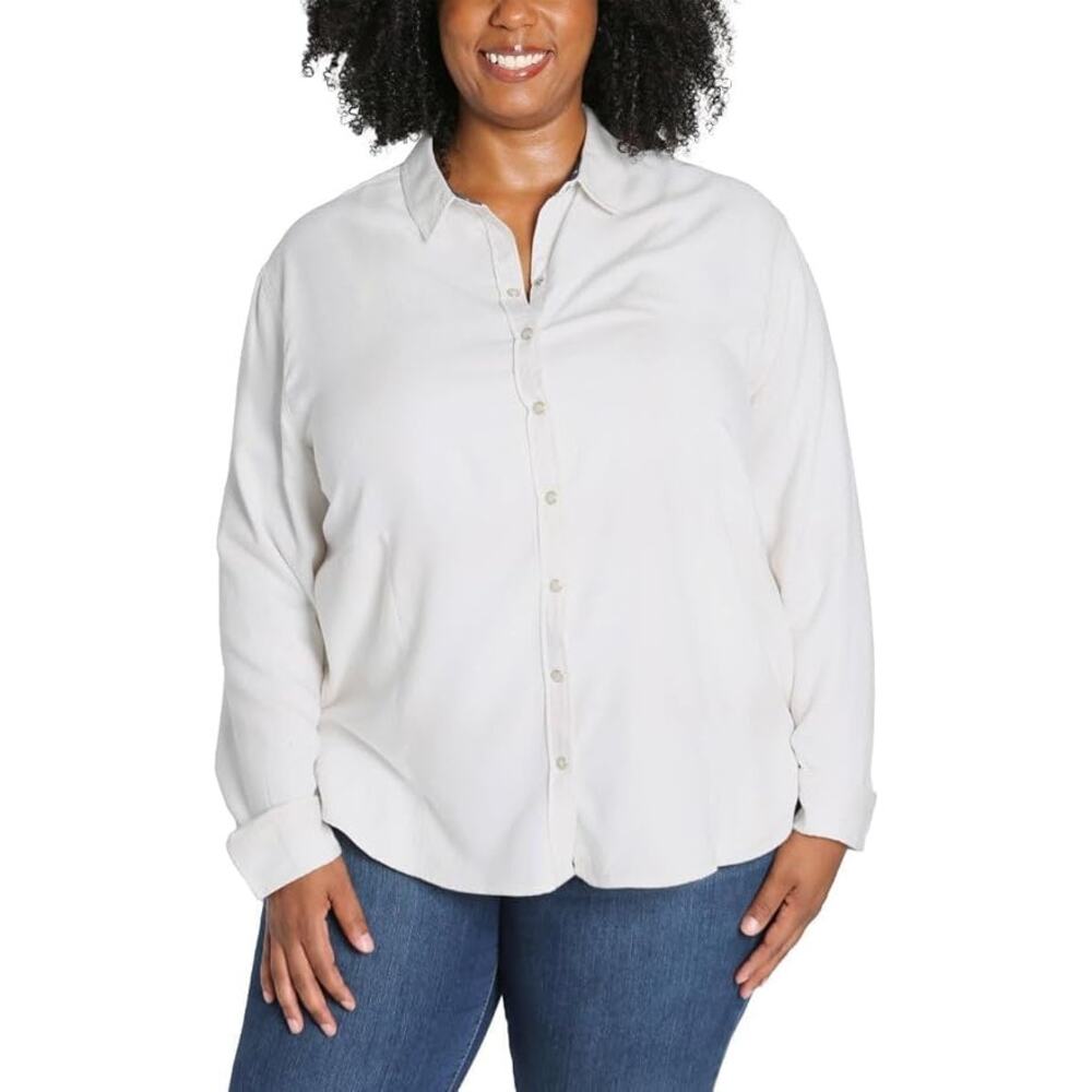 NWT JACHS Girlfriend Super Soft Feel Flannel Shirt in White Plaid, size XL
